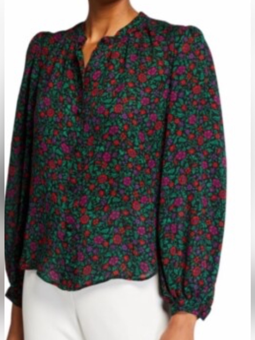 Veronica Beard Ashlynn Black Multi Floral Long-Sleeve Blouse